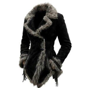 Women'S Retro Suede-Like Velvet Coat with a Fur Collar Lapel Jacket